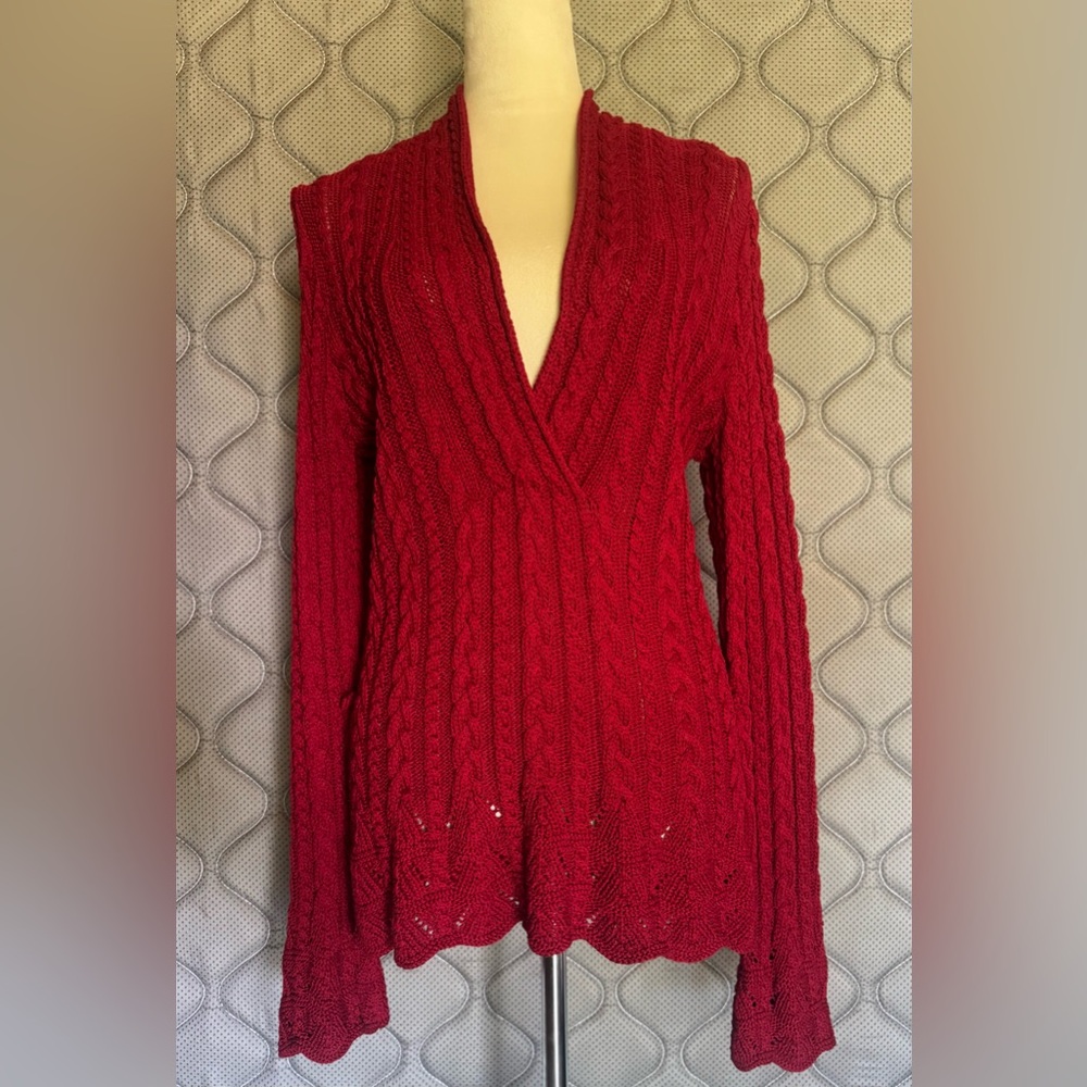 Ralph Lauren Cable Knit V Neck Red Women’s Sweater Large